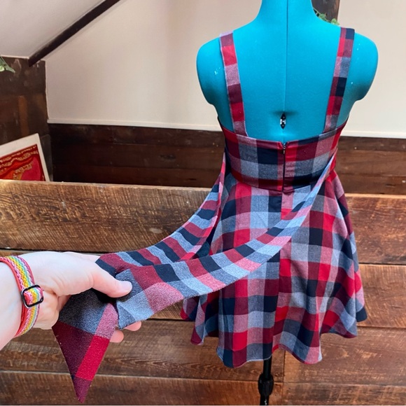 XX1 Punky Y2K Plaid Flannel Skater Dress w/ Full Skirt & Lolita Bow & Fall Vibes - Picture 7 of 10